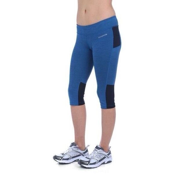 Patagonia Velocity Running Crop Capri Legging Sz MEDIUM Blue Black - Picture 1 of 9